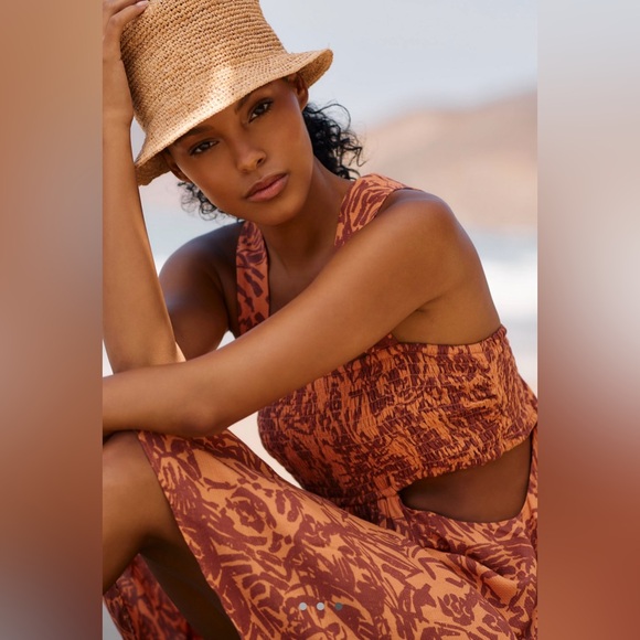 Anthropologie Piper Bandeau Cutout Mini Dress Tropical Orange Size L - Picture 3 of 8